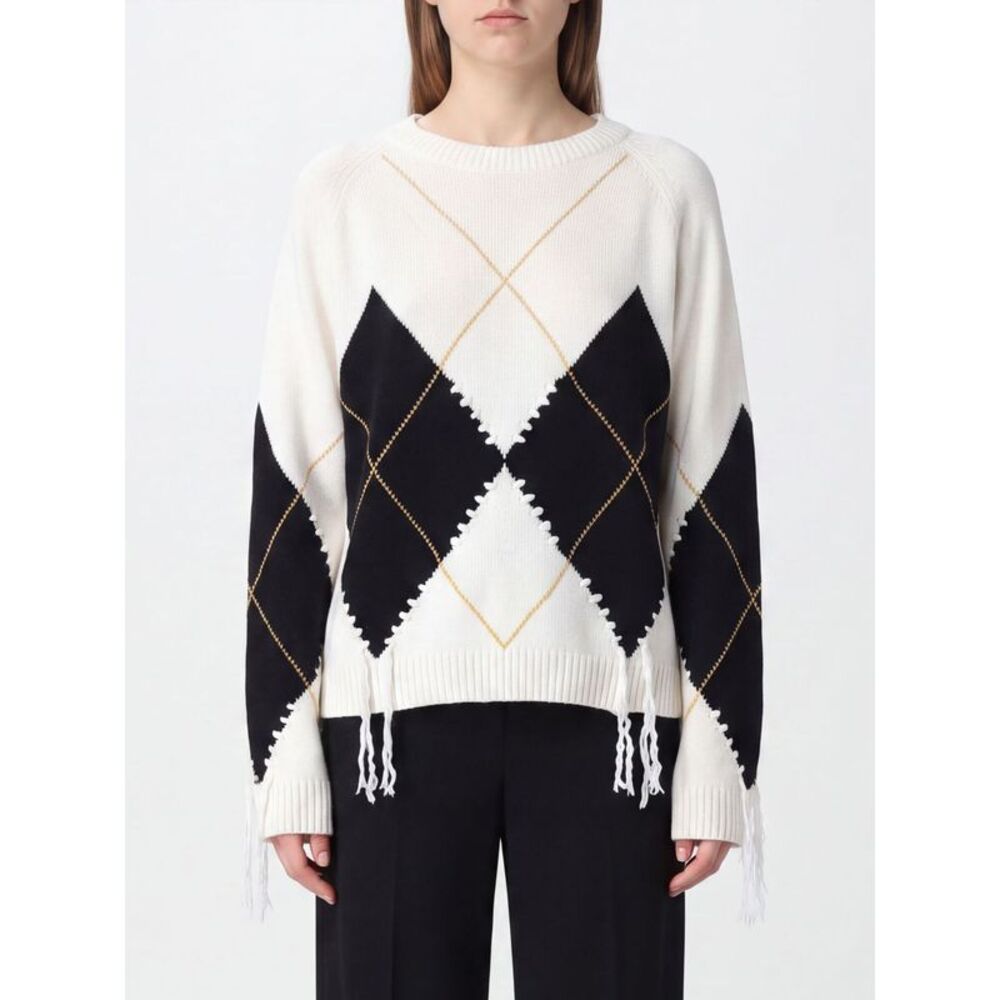 Berna Argyle Wool And Cashmere Jumper Pinko With Fringe Details